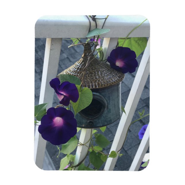 Fågelhus med morgonpraktmagnet magnet (Vertikal)