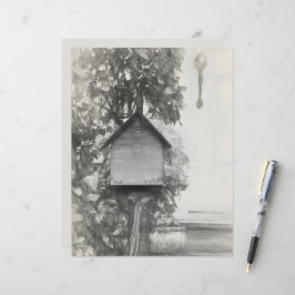 Fågelhus Vintage Rustic Black and White Sketch