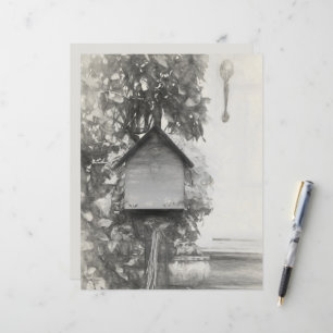 Fågelhus Vintage Rustic Black and White Sketch