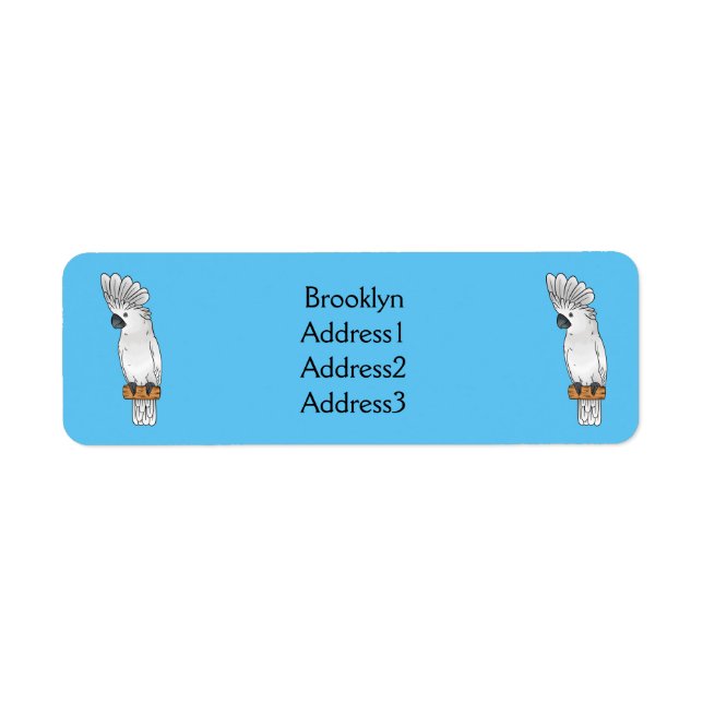 Fågelillustration för tecknad av paraplycockatoo returadress etikett (Framsidan)