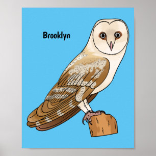 Fågelillustration i Barn uggla tecknad Poster