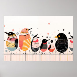Fågelillustration med punkter och rand poster