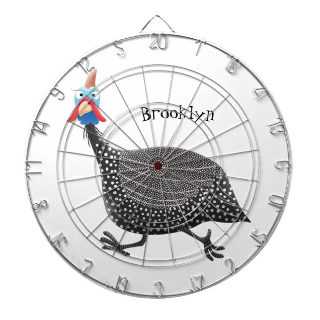 Fågelillustration med tecknaden Guineafowl Darttavla (Framsidan)