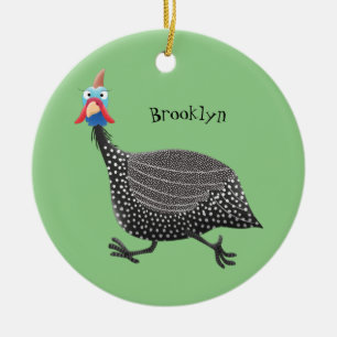 Fågelillustration med tecknaden Guineafowl Julgransprydnad Keramik