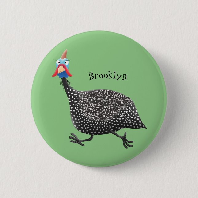 Fågelillustration med tecknaden Guineafowl Knapp (Framsida)