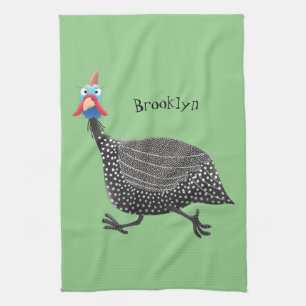 Fågelillustration med tecknaden Guineafowl Kökshandduk
