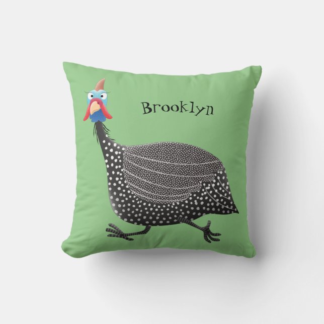 Fågelillustration med tecknaden Guineafowl Kudde (Framsida)
