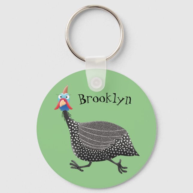 Fågelillustration med tecknaden Guineafowl Nyckelring (Framsida)
