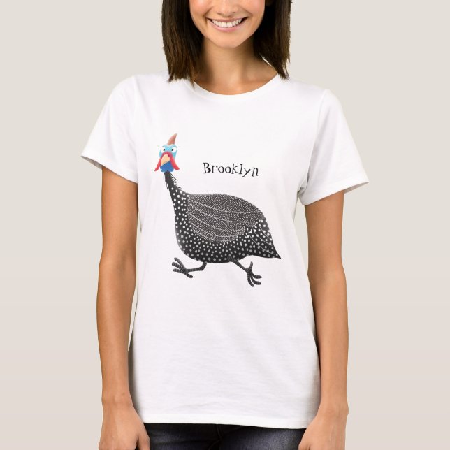 Fågelillustration med tecknaden Guineafowl T Shirt (Framsida)