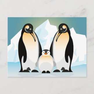 Fågelillustration - Penguin-familjens vykort