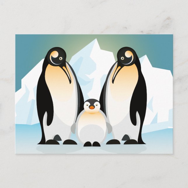 Fågelillustration - Penguin-familjens vykort (Framsida)