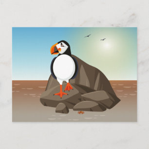 Fågelillustration - Puffin en havsfågel vid kusten Vykort
