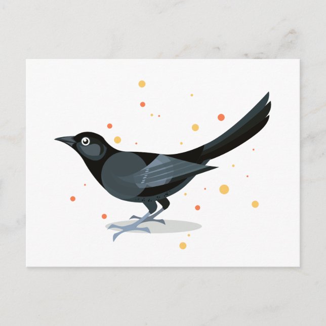 Fågelillustration - Svart fågel Vykort (Framsida)