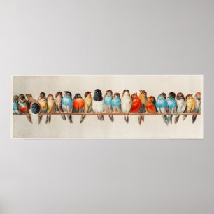 Fågelillustration väggkonst i vintage stil på sitt