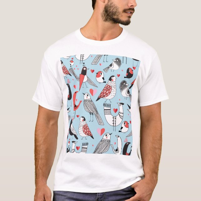 Fågelillustrationer, grafik sömlös. t shirt (Framsida)