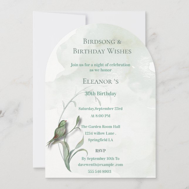 Fågelinbjudan till sång och bästa önskemål inbjudningar (Framsida)