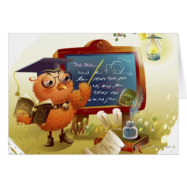 Fågelinnehav en bok och en undervisning på en hälsningskort (Framsidan Horizontal)