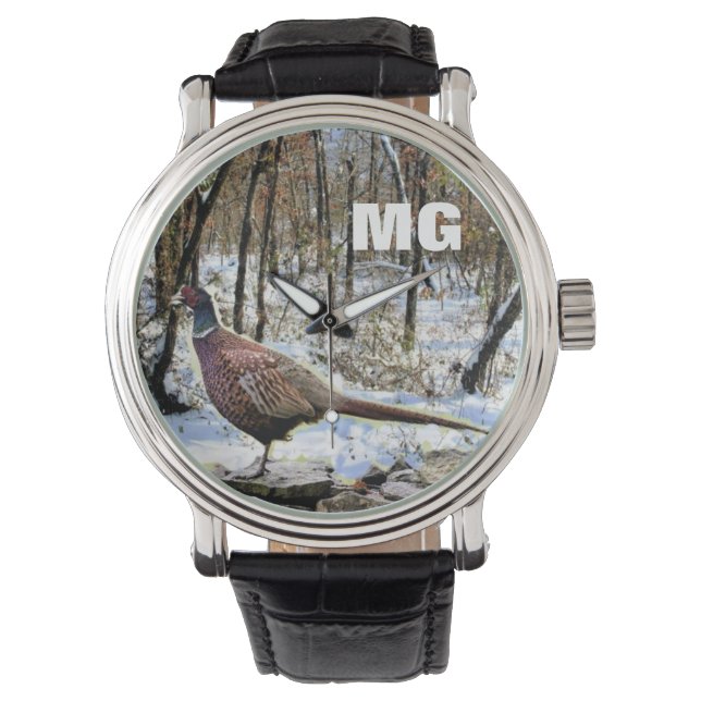 Fågeljägare med monogramringhalsad fasan armbandsur (Framsida)