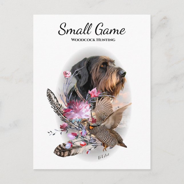 Fågeljakt, jakt på träkuskar och hund vykort (Framsida)