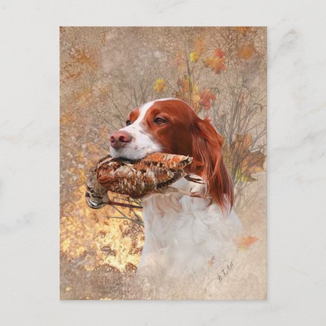 Fågeljakt, jakt på träkuskar och hund vykort (Framsida)