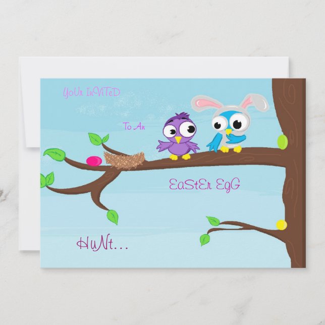 Fågeljakt på påskägg inbjudningar (Framsida)