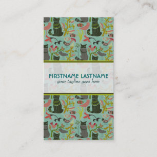 Fågelkatter och blommor Pastel Retro Mönster Visitkort