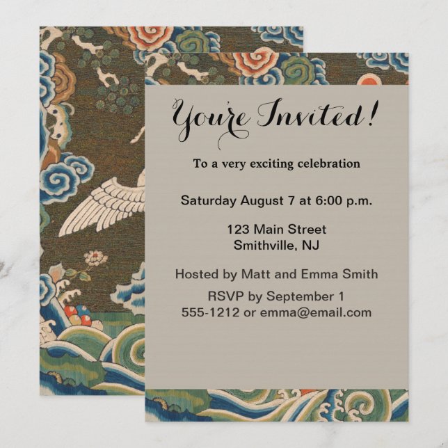 Fågelkinesisk antikskretor inbjudningar (Fram/baksida)