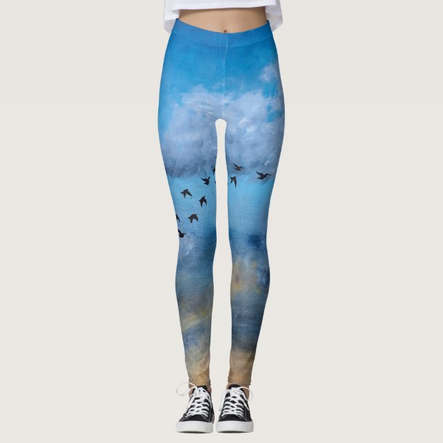 Fågelklumpar Hösten Himmel Ornitholog Leggings (Framsida)