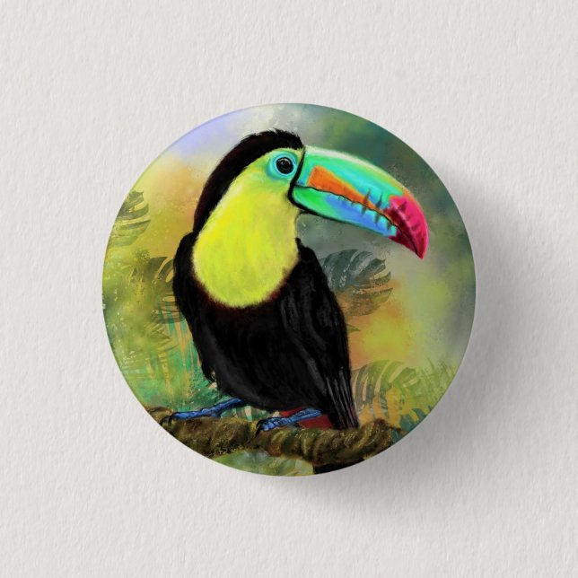 Fågelknapp för Exotic Tropical Toco Toucan Knapp (Framsida)