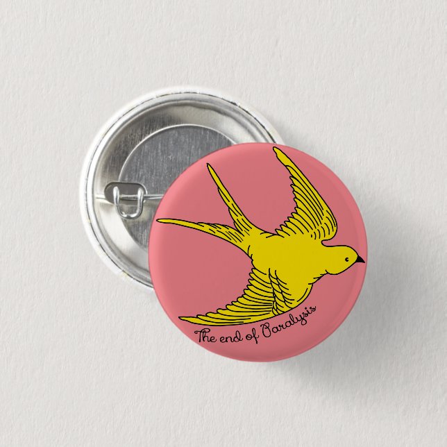 Fågelknappen Slut på paralysGult Knapp (Framsida & baksida)