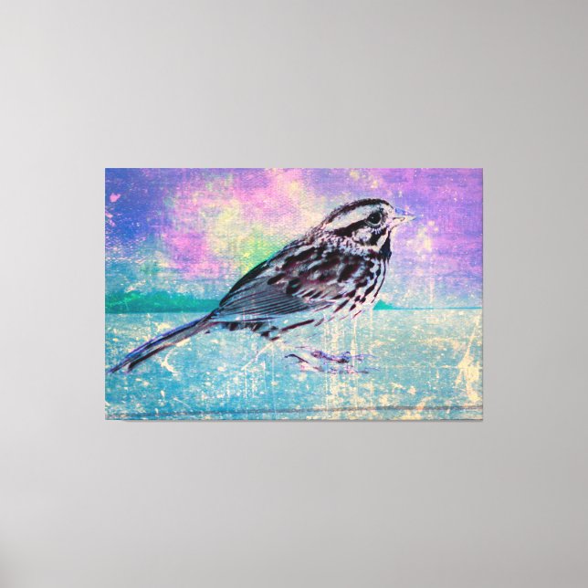 Fågelkonst med färgstark Abstrakt: Vibrant Songbir Canvastryck (Framsida)
