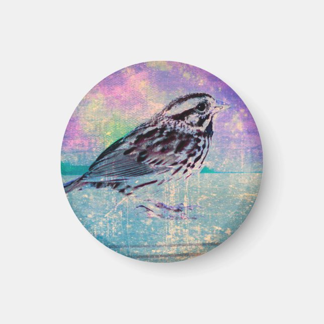 Fågelkonst med färgstark Abstrakt: Vibrant Songbir Magnet (Framsidan)