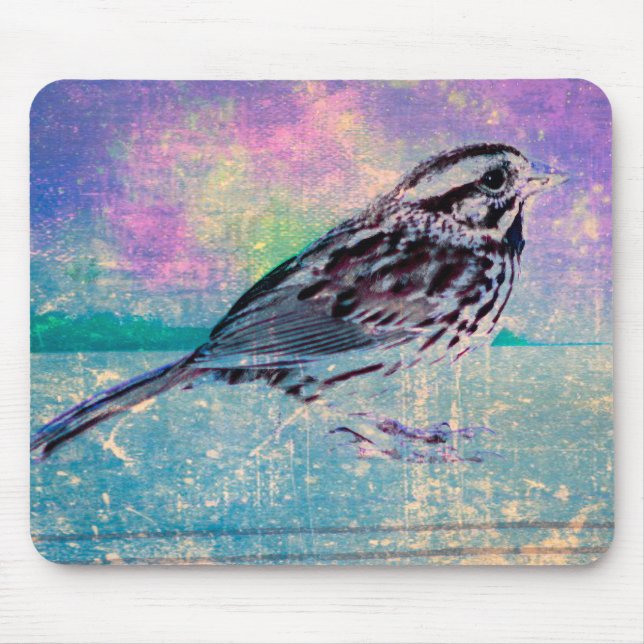 Fågelkonst med färgstark Abstrakt: Vibrant Songbir Musmatta (Framsidan)