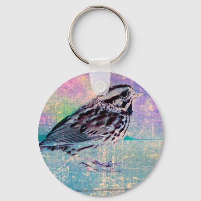 Fågelkonst med färgstark Abstrakt: Vibrant Songbir Nyckelring (Framsida)