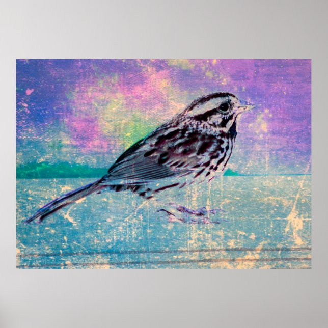 Fågelkonst med färgstark Abstrakt: Vibrant Songbir Poster (Framsidan)
