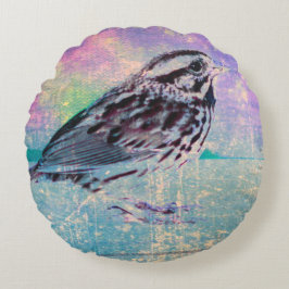 Fågelkonst med färgstark Abstrakt: Vibrant Songbir Rund Kudde