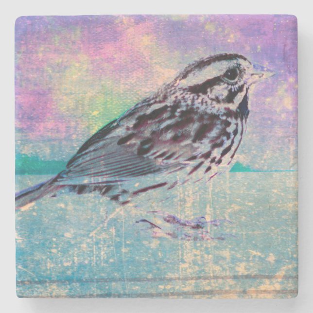 Fågelkonst med färgstark Abstrakt: Vibrant Songbir Stenunderlägg (Framsidan)