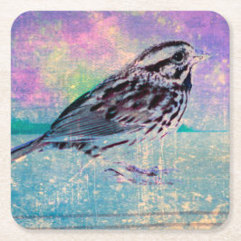 Fågelkonst med färgstark Abstrakt: Vibrant Songbir Underlägg Papper Kvadrat