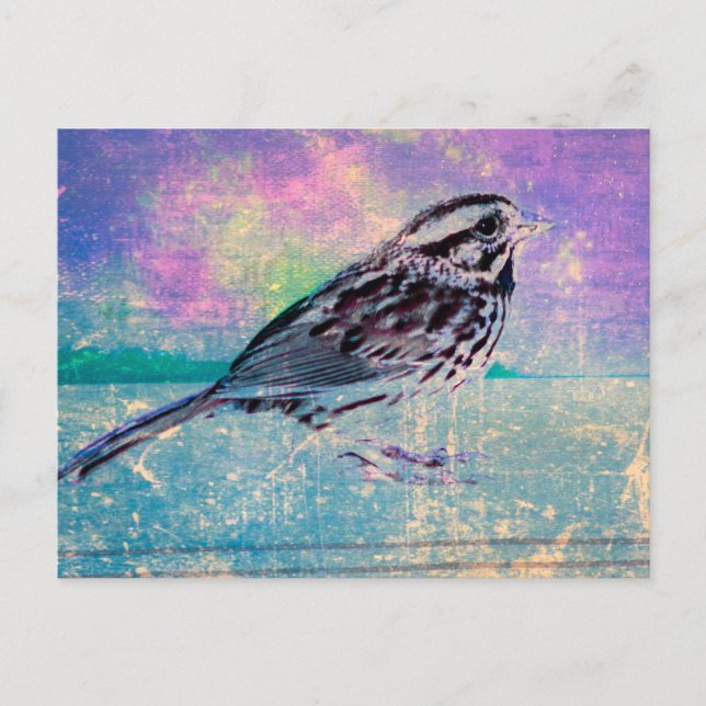 Fågelkonst med färgstark Abstrakt: Vibrant Songbir Vykort (Framsida)