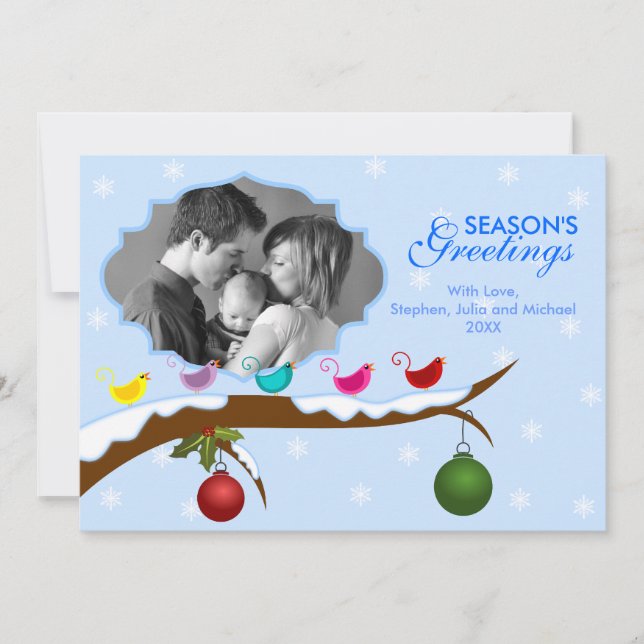 Fågelkort - färgat julljullkort - Helgdag Julkort (Framsida)