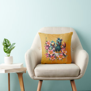 Fågelmagi i ett hav av ​ blommor ​. kudde