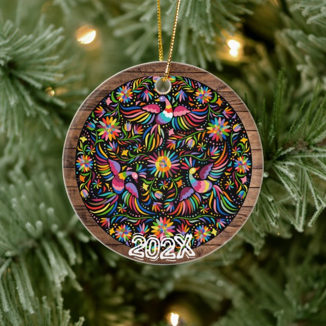 Fågelmålad burk Namn- år Julgransprydnad Keramik (Träd)