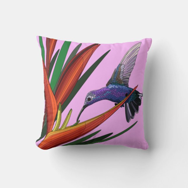 Fågelmålade fåglar, Hummingbird på Rosa Kudde (Framsida)