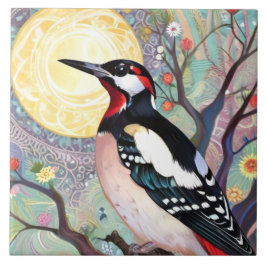 Fågelmålning av Arty Underbar Spoted Woodpecker Bi Kakelplatta