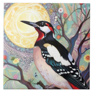 Fågelmålning av Arty Underbar Spoted Woodpecker Bi Kakelplatta