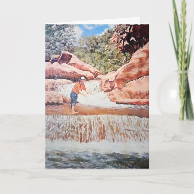 Fågelmålning av fiskare i vattenfall kort (Framsida)