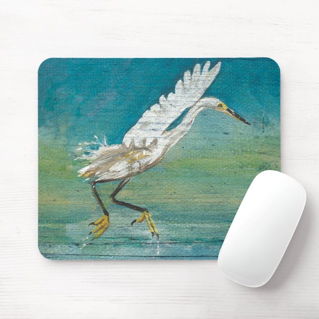 Fågelmålning av Gorgal Egret Shore Bird Painting Musmatta (Gorgeous Egret Shorebird On Water Art mouse pad from Jenn's Emporium. )