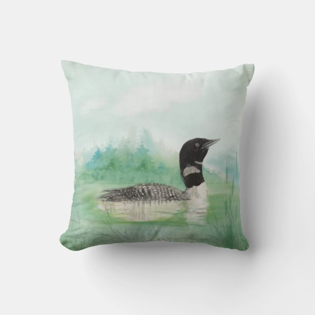 Fågelmålning med vattenfärg Common Loon Wilderness Kudde (Framsida)