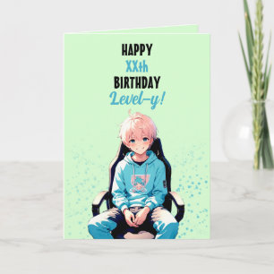 Fågelmålning och Grönt Anime Gamer Age Birthday Kort