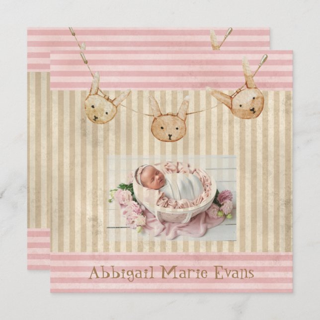 Fågelmeddelande om Cute Rosa Bunny Flicka (Fram/baksida)